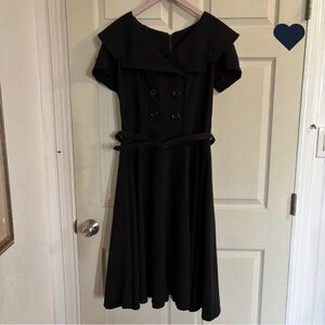 Bettie Page by Tatyana Elegant Black Sailor Style Secretary Midi Dress Swing